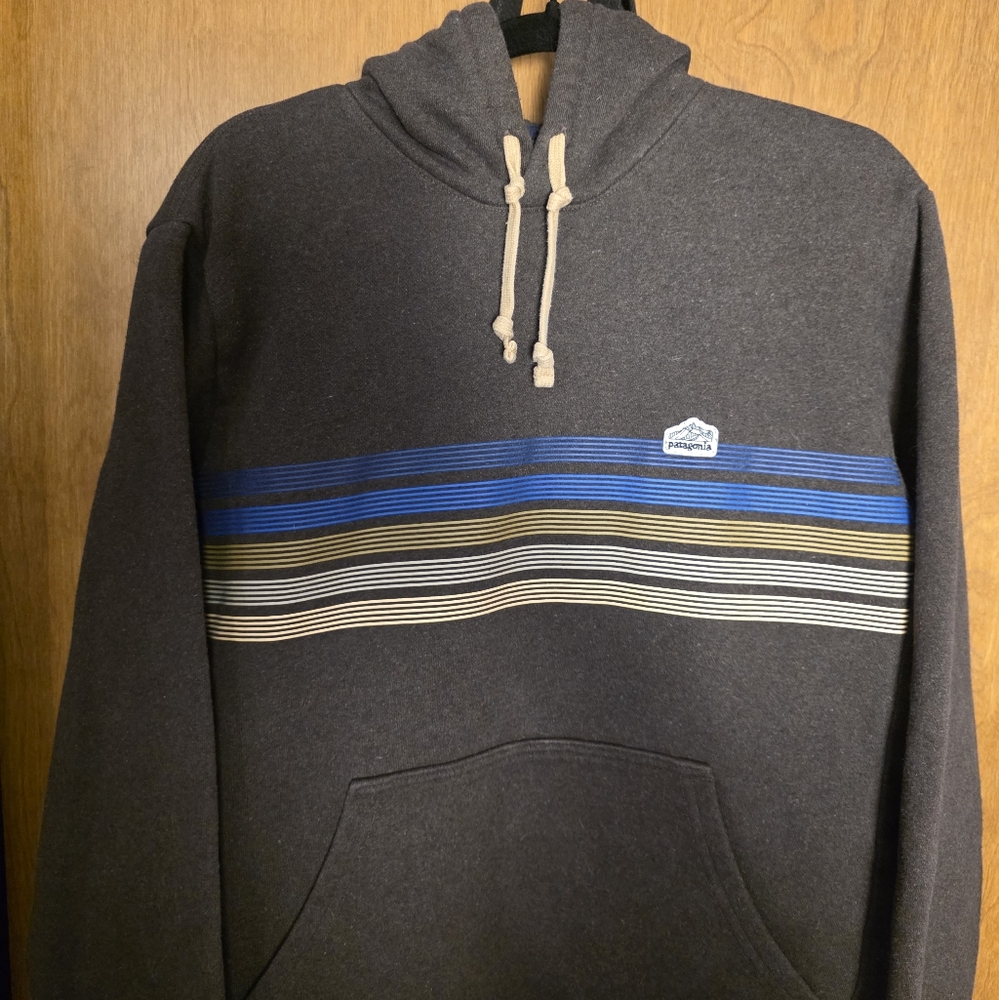Patagonia Brown Uprisal Ridge Logo Stripe Design Hoodie ~ UNISEX - Picture 3 of 8